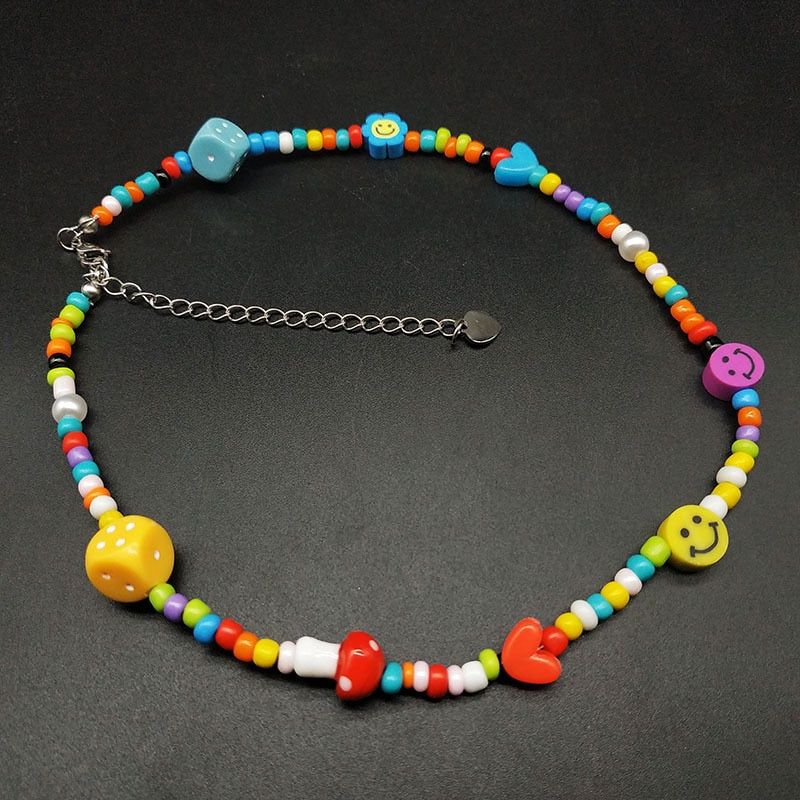 Colorful Smiley and Heart Necklace