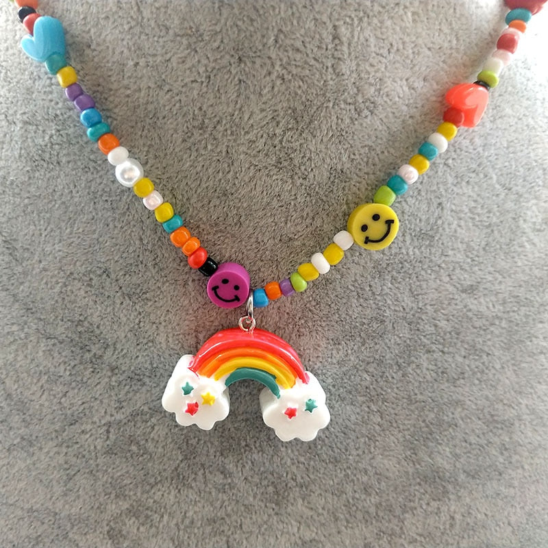 Rainbow Mushroom Colorful Necklace