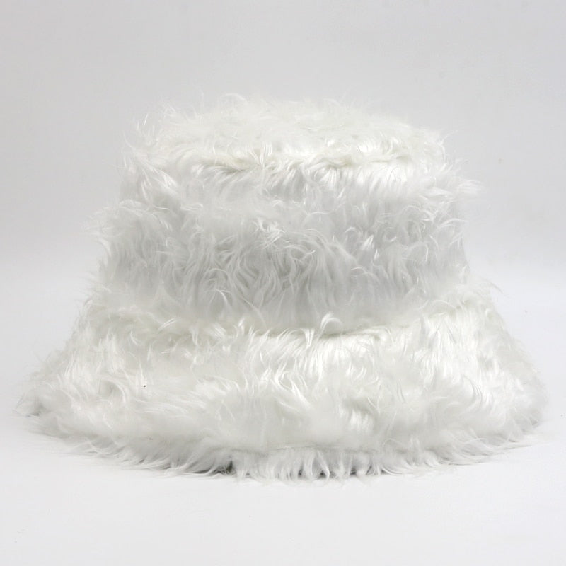 Fluffy Fuzzy Bucket Hat White